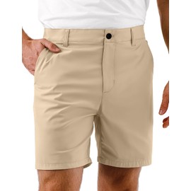 Mens Golf Shorts 7 Inch Inseam, Quick Dry Stretch Casual Lightweight Stretch Flat Front Hybrid Men's Golf Shorts for Men38 Khaki