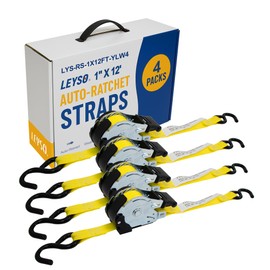 Leyso 1 Inch x 12 Ft Retractable Ratchet Straps, Auto Ratchet Straps with 1500 lbs Break Strength, Retractable Ratchet Tie Down Straps for Jet Skis, Motorcycles, Boats (4 Pack - Yellow)