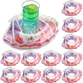 Honeydak 12 Pieces Inflatable Drink Holder Shell Drink Floats Sequin Reusable Inflatable Sea Animal Cup Coasters Pool Cup Holders for Summer Swimming Party Favors Decoration(Colorful)