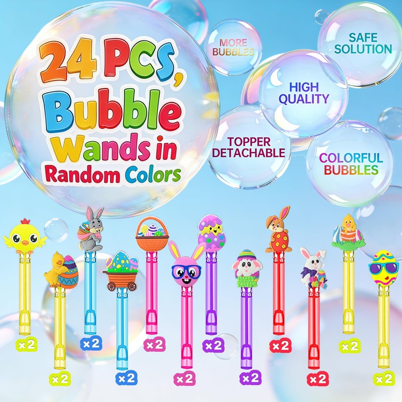 24 Pcs Easter Bunny Bubble Wands, Party Favors and Basket