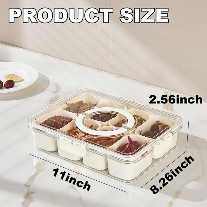 Snackle Box Container,Portable Snack Box 8 Compartment Divided Serving Tray