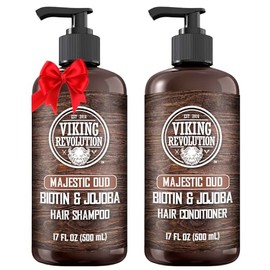 Viking Revolution Majestic Oud Juego de Champú y Acondicionador para Hombre Con Biotina y Aceite de Jojoba - Champú y Acondicionador de Cabello Natura