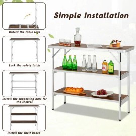 Two-Tier Open Shelves Folding Camping Table Model D0100HPU7S7 for Outdoor BBQ Durable and PortableColor: Coffee Color