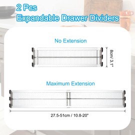 PATIKIL 10.8" to 20" Expandable Drawer Dividers, 2 Pack 3.1" High Adjustable Drawer Organizer Separators for Kitchen Utensils Cutlery Clothes Dresser Organization and Storage, Clear Black