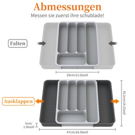 KeZaara Cutlery Tray for Drawers 40 cm - Removable, Adjustable Cutlery Tray (36.2 × 47 cm) - Efficient and Versatile Kitchen Organiser in Grey & Black