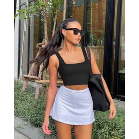 OLCHEE Womens 3 Pack Crop Tank Tops Basic Seamless Ribbed Sleeveless Square Neck Workout Top Summer Exercise Yoga Gym Shirts - Black Beige Light Grey Small