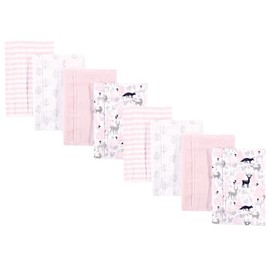 Hudson Baby Cotton Poly Flannel Burp Cloths Multipack, Linocut Woodland Girl 8-Pack, One Size