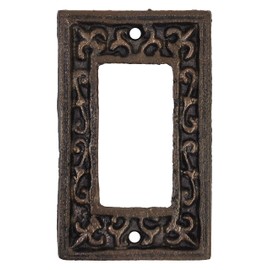 Lulu Decor, Fleur De Lis Cast Iron Rocker Light Switch Plate Cover in Decorative Antique Brown Finish (Single Switch)