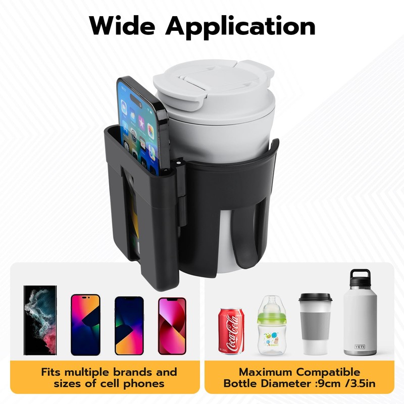 2pc Stroller Cup Holder with Phone Holder, Removable 2-in-1 Drink