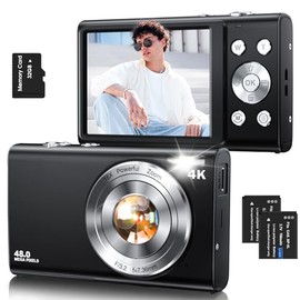 Cámara digital, enfoque automático 4K Vlogging Cámara para fotografía con tarjeta de 32 GB, cámara digital portátil compacta de 48 MP para adolescente