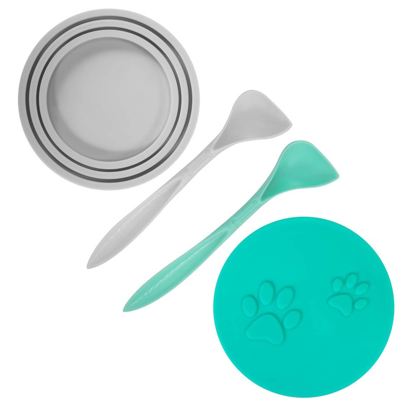 SLSON 2 Stk Tierfutter-Dosendeckel mit 2 Löffeln und Netter Katzentatzenmuster