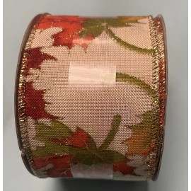 Jas, Llc 2 1/2” x  12Ft WIRED Leaves Golden Rust Orange  Green Gold Edge.  Thanksgiving