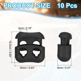 PATIKIL Spring Cord Lock, 10 Pack Elastic Toggle Stopper Double Hole String Lock Fastener Slider End for Paracord, Camping, Hiking, Shoelace Replacement, Black