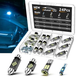 Zakolak 24PCS LED Interior Car Lights, Extremely Bright LED Bulb Kit, Applicable to Dome Map Door Lights and Other Parts Replacement for Your Cars, to Help You See Inside The Car at Night（Ice Blue）