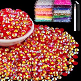 8000pcs 3mm Resin Rhinestones Bulk, Red AB Flatback Round Jelly Rhinestones Bedazzling Non Hotfix Crystal Gems Large Quantity Wholesale for DIY Crafts Clothes Bottles Tumblers Face Makeup Manicure