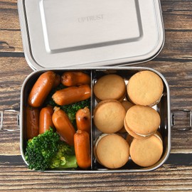 UPTRUST Stainless Steel Lunch Box, 800ML/27oz, Metal Bento Boxes with Lockable Clips t, Adjustable Divider included, Metal Lunch box for Travel & Work
