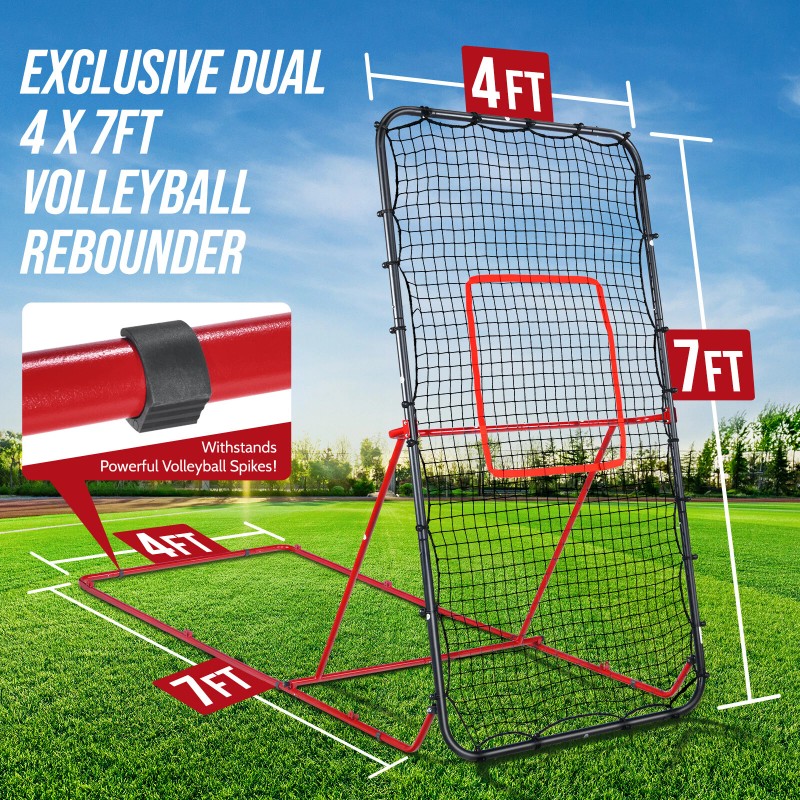 4x7FT Baseball Rebounder Net Volleyball Pitchback Training Net Adjustable Angles
