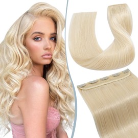 Elailite Clip-In Real Hair Extensions, #60 Platinum Blonde, 45 cm, Straight Clip-In Hair Extensions, Real Hair, 1 Weft, 50 g