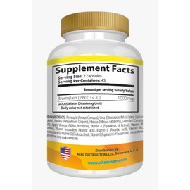 VITAMISAN Bromelain Supplement 2,600 GDU Enzymes from Fresh Pineapple Non GMO 90 Capsules