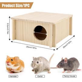 Hamster Wood House 2 Chambers Guinea Pig House for Cage Pet Wooden House Small Animal Habitat Décor Natural Wooden Hamster Hideaway House Wood Cabin for Small Pets Chinchilla Rat Gerbils Square