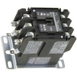 Eaton C25DNF340T Definite Purpose Contactor, 50mm, 3 Poles, Box Lugs, Quick Connect Side By Side Terminals, 40A Current Rating, 3 Max HP Single Phase at 115V, 10 Max HP Three Phase at 230V, 20 Max HP Three Phase at 480V, 24VAC Coil Voltage