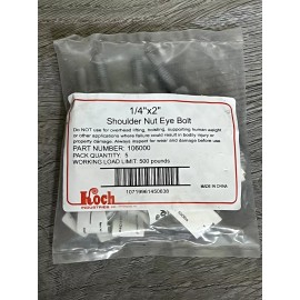 Koch Lot of 4 New 1/4" x 2" Eye Bolts with Shoulder and Nut Galvanized