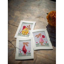 Vervaco Counted Cross Stitch Greeting Card Kit 4.2"X6" 3/Pk-Easter Rabbits (14 Count) -V0196171