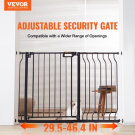 VEVOR 29.5-46.4" Extra Wide Safety Gate for Stairs, Auto Close Dog Gate for The House, Easy Install Pressure Mounted Pet Gates for Doorways, Easy Walk Thru Wide Safety Gate for Dog, Black