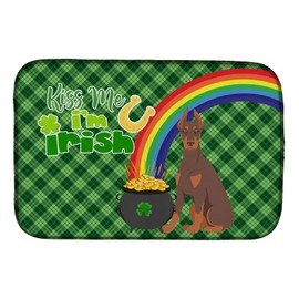 Caroline's Treasures WDK4828DDM Red and Tan Doberman Pinscher St. Patrick's Day Dish Drying Mat Absorbent Dish Drying Mat Pad for Kitchen Counter Dish Drainer Mat for Countertop, 14 x 21", Multicolor