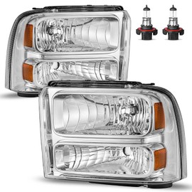 ROADEAL Headlights W/Bulbs for 2005 2006 2007 Ford F250 F350 F450 F550 Super Duty Halogen Headlamp Replacement Driver & Passenger Side