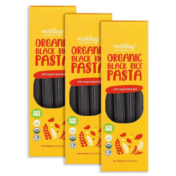 ONETANG Organic Black Rice Noodles 100% Organic Black Rice Gluten-Free Ramen Noodles Free-Sodium 0 Add Vegan Non-GMO 8 Oz 3 Pack