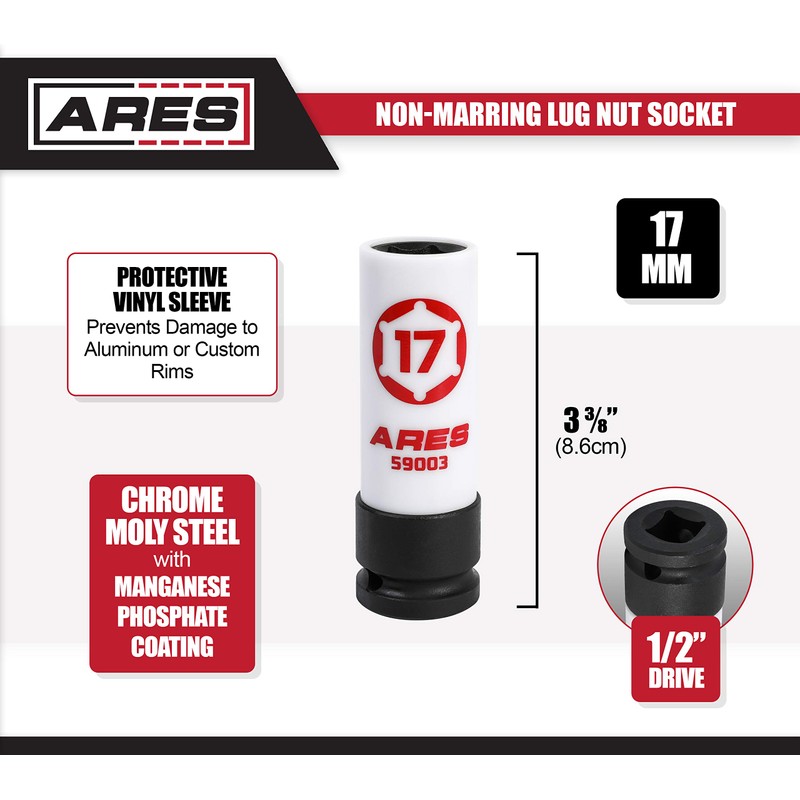 ARES 59003-17mm 1/2-Inch Drive Non-Marring Lug Nut Socket - Protective