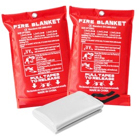 ASOFTY 2 Stück Feuerlöschdecke 1,2 x 1,2 m, Löschdecke für Küche und Haushalt, Glasfaser Brandschutzdecke für Fettbrand, Flammhemmend und Wärmeisolierend, Feuerdecke für Notfälle, Küche, Auto, Camping