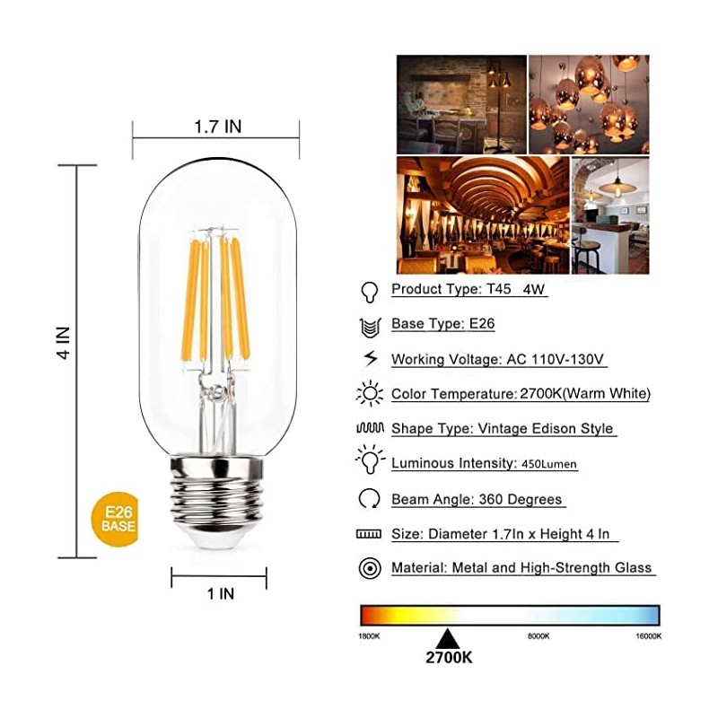 NOTOC E26 LED Light Bulb 4W,Equivalent 40W,E26 Tubular Light Bulb