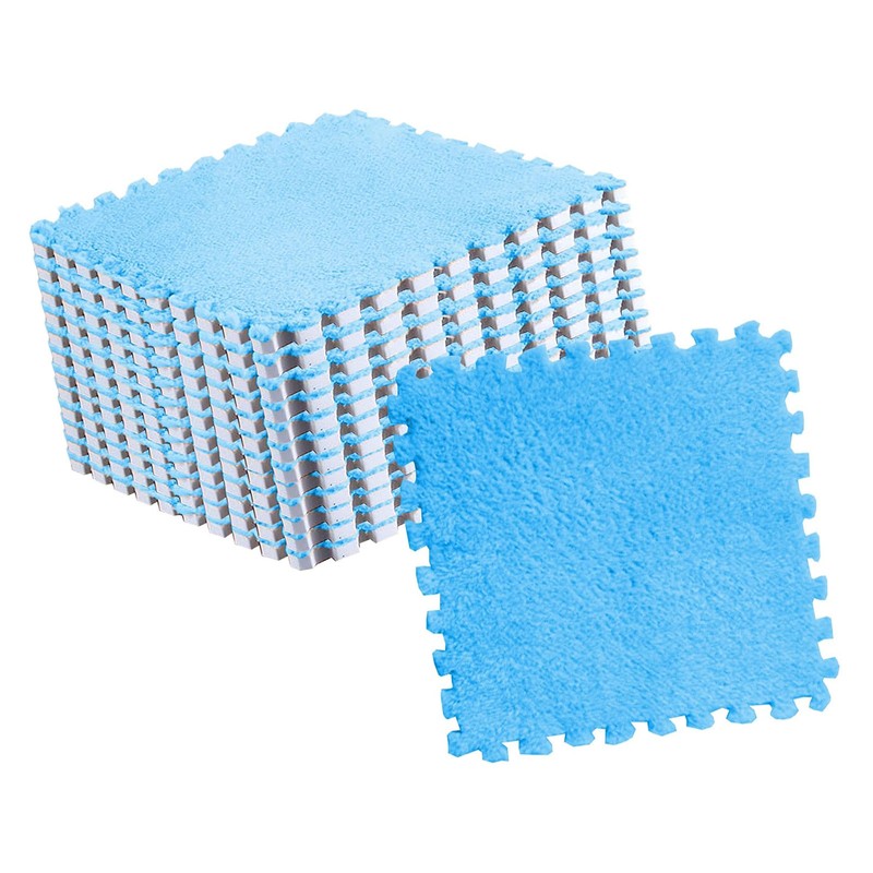 10pcs Plush Puzzle Floor Foam Mat Tiles Fluffy Cuttable Anti