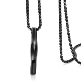 Stainless Steel Pendant Necklace for Men and Women, Unisex Twisted Cube Bar Pendant with Link Chain (Couple Set-24" Chain)