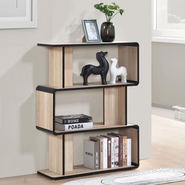 Kings Brand Furniture Nathan Modern 3-Tier Wooden Display Book Shelf Bookcase – Shelving Rack Unit Organizer for Living Room, Bedroom and Home Office – Perfect for Books, Plants, Oak/Black