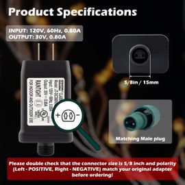 Goodsby Class 2 LED Transformer for Christmas X-Mas Tree Lights, Holiday Lighting, LED String Light 30V 0.80A 24W Power Supply Raintight 5/8in US Plug Power Adapter UL-Listed JT-DC300V0800-G