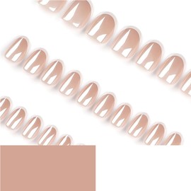 30Pcs Chrome Press on Nails Almond Short Fake Nails White French Tip Designs Glossy Glue on Nails Short Nails Tips False Nails Artificial Acrylic Nail Full Cover Stick on Nails for Women Manicure Tips