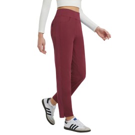 baleaf Women's Fleece Lined Pants Winter Thermal Travel Pants Cold Weather Golf Hiking Gear Snow Pockets Stretch Work Casual Wine Red M