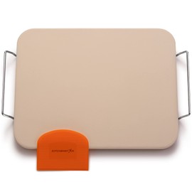 Pizza Stone for Oven and Grill 15x12 inch Square - Rectangular Cordierite Baking Stone Set with Stainless Steel Rack and Plastic Scraper - Durable and High-Quality Stone for Grilling