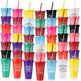 Nuenen 50 Pcs Employee Appreciation Tumbler with Straw and Lid Bulk 24oz Thank You Cup Graduation Gift Water Bottle Plastic Tumbler Inspirational Travel Mugs for Coworker Friend(Bright Style)