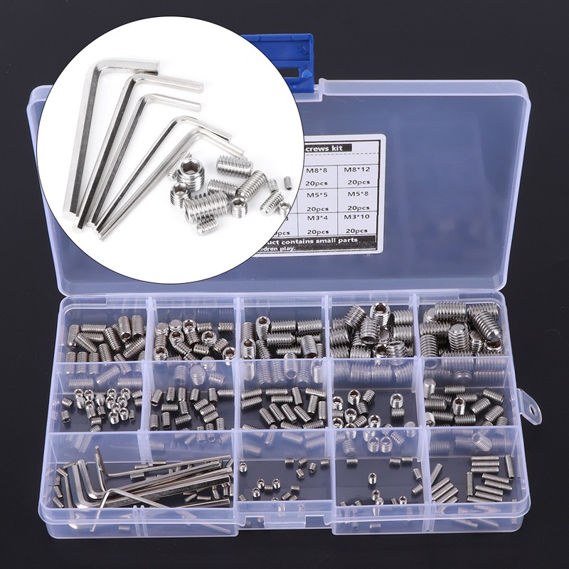 300Pcs Hex Grub Screw Kit Combination Boxed 304 Stainless Steel