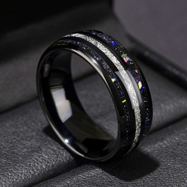 THREE KEYS JEWELRY Mens Charming Jewelry Tungsten Galaxy Meteorite Blue Stone Polished Wedding Carbide 8mm Ring Band for Men Engagement Black Size 11.5