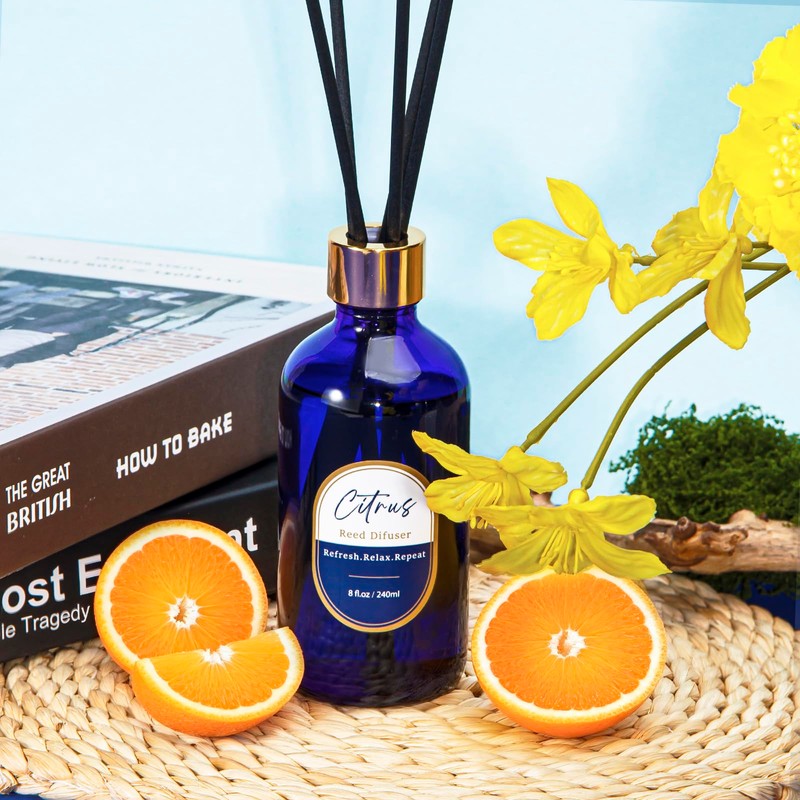 8 OZ Reed Diffusers Set Citrus, Luxury Scented Room Fresheners