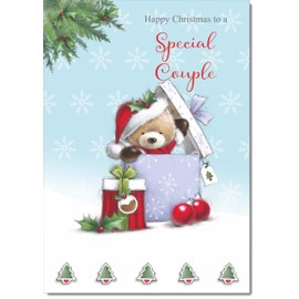 doodlecards Special Couple Christmas Card Cute Bear Parcel Medium Size Christmas Card for Special Couple with Plain Envelope