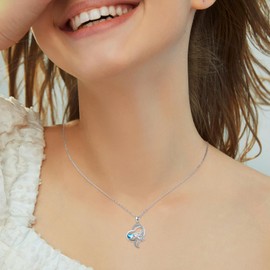 Heart Guardian Angel Necklace 925 Sterling Silver Angel Necklace with Heart Crystal Cute Christening Communion Jewellery Chain for Girls Boys Children Birthday Gift, Sterling Silver