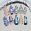 24Pcs Ocean Press on Nails Medium Almond Fake Nails Blue