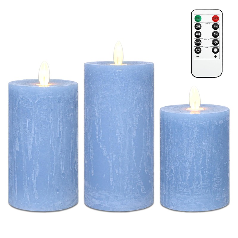 Rustic Blue Flameless Candles with Remote Control & Timer Function