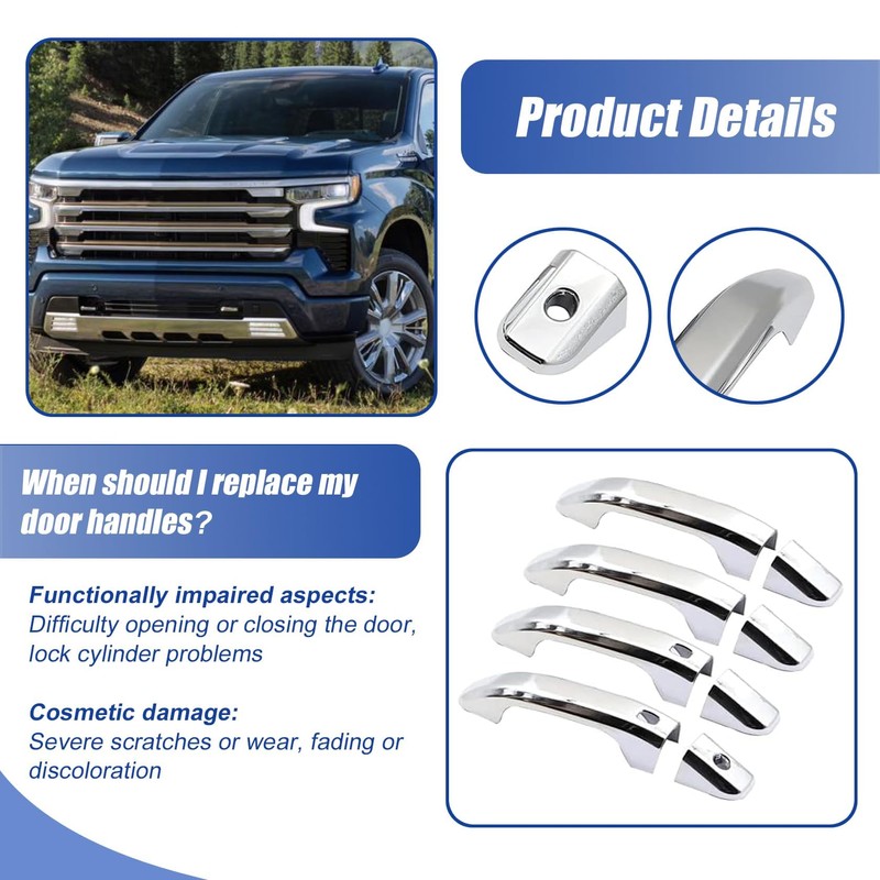 FZJDSD 4Pcs Chrome Door Handle Cover Trim with 2 Smartkey